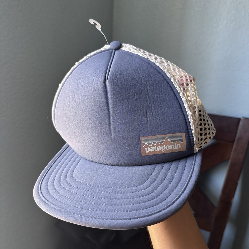 Patagonia Logo Foam Mesh Strapback Adjustable Cap Hat White Blue Trucker